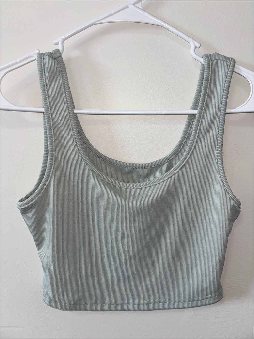 Ribbed Scoop Crop Tank Top - Sage Green